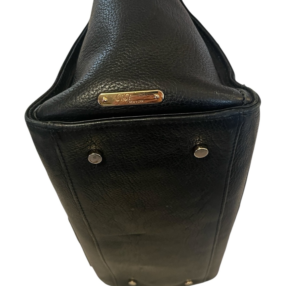 Black GiGi New York Gates Textured Leather Monogramed Contemporary Satchel Bag - Picture 5 of 14